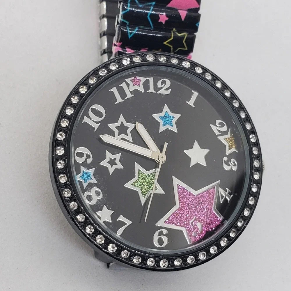 Women's Twinkle Watch 40MM Black Dial Case Black Stretched Band‎ 6